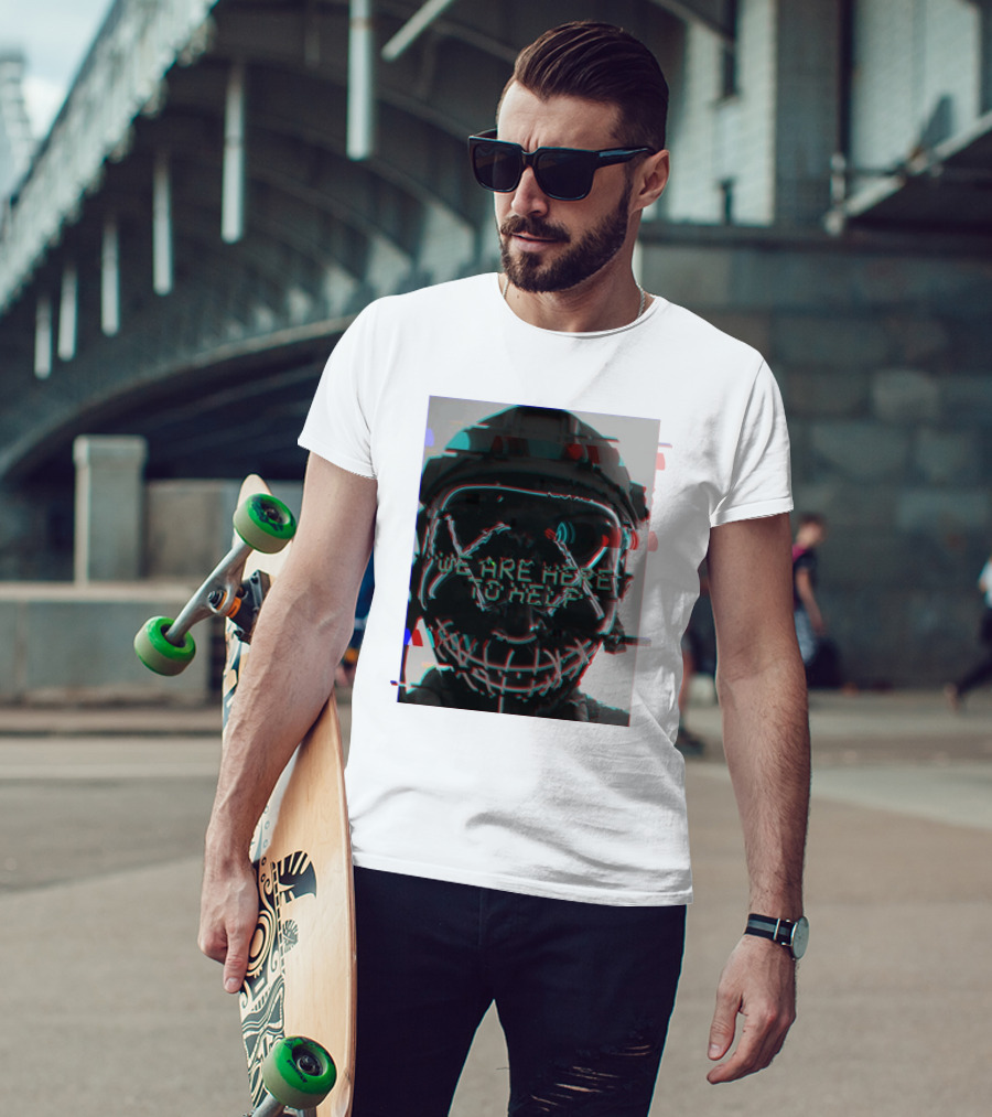 We Are Here To Help Masked Digital Glitch Effect T-Shirt