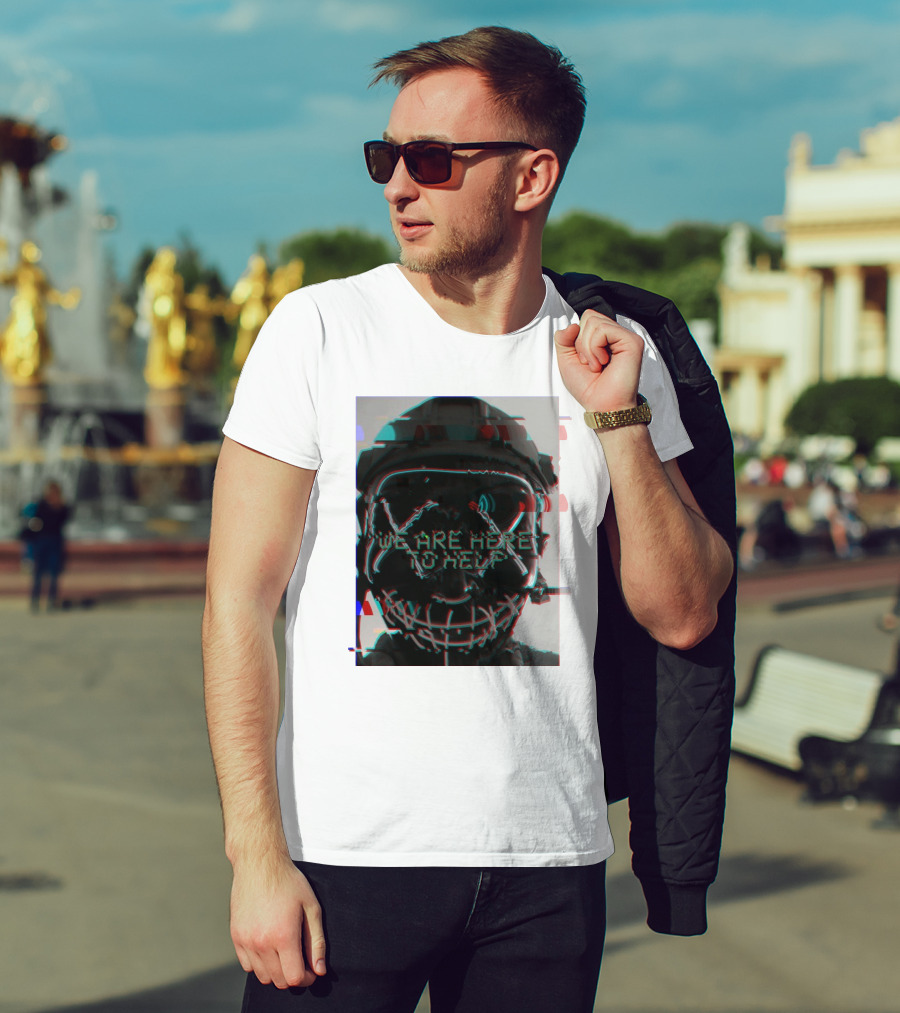 We Are Here To Help Masked Digital Glitch Effect T-Shirt