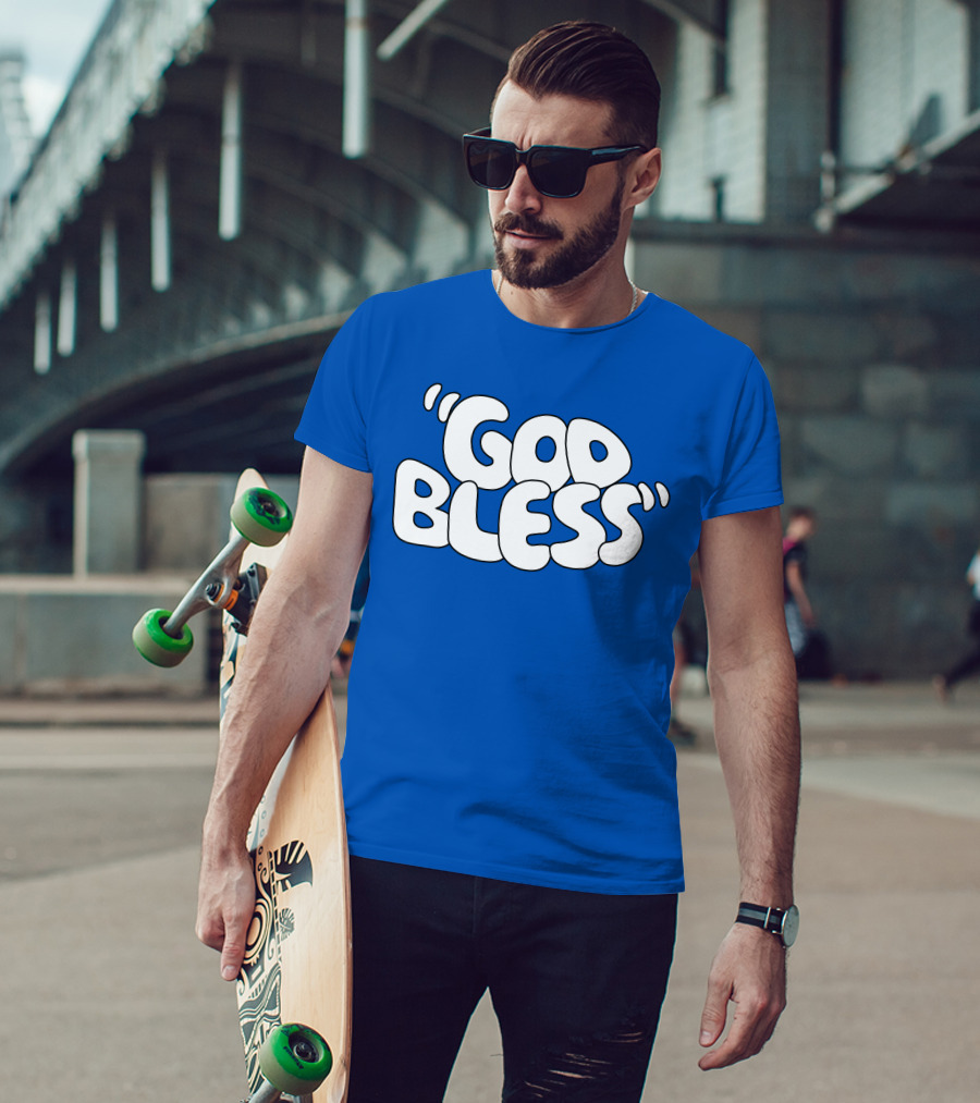 God Bless Text In Bubble Letters T-Shirt