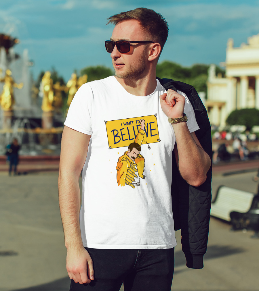 I WANT TO BELIEVE Yellow Jacket Mustache Iconic Pose T-Shirt