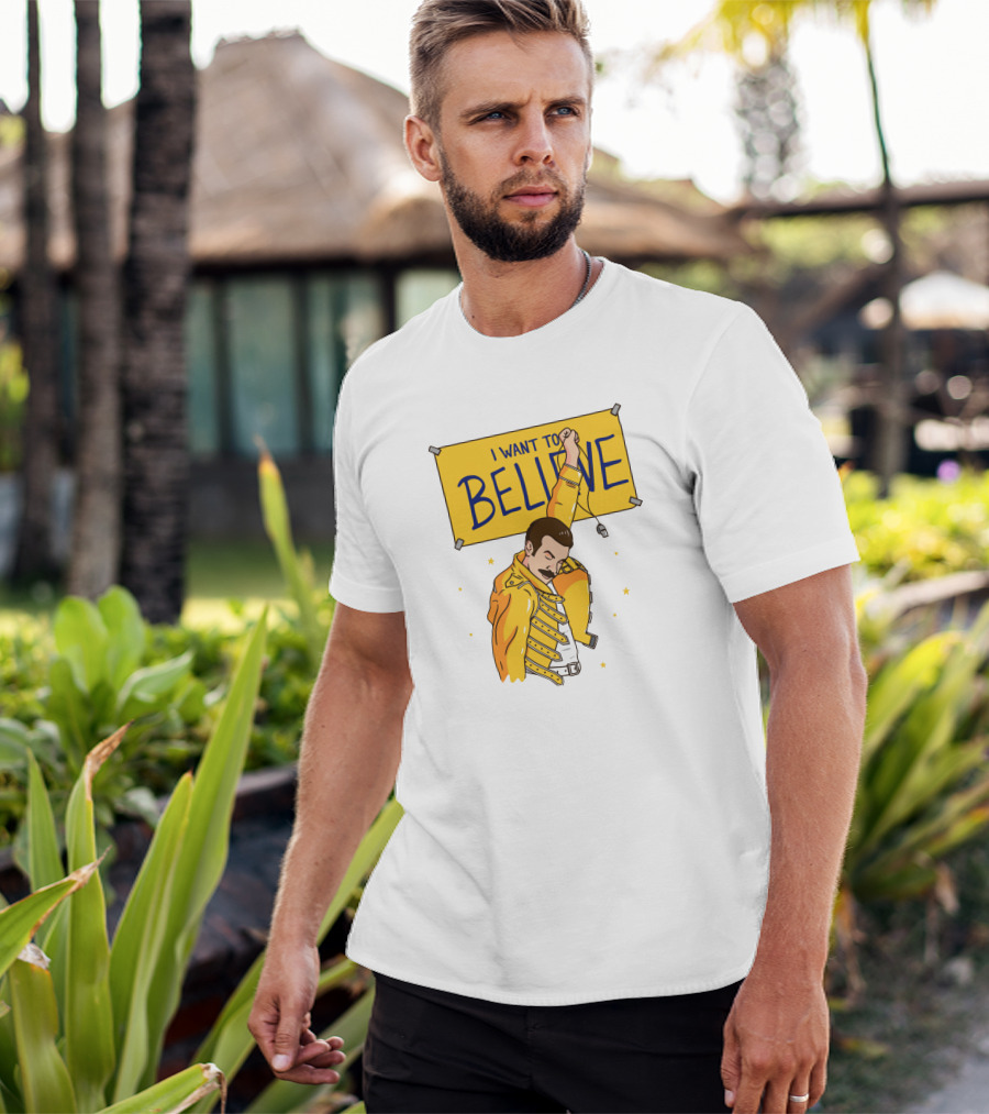 I WANT TO BELIEVE Yellow Jacket Mustache Iconic Pose T-Shirt