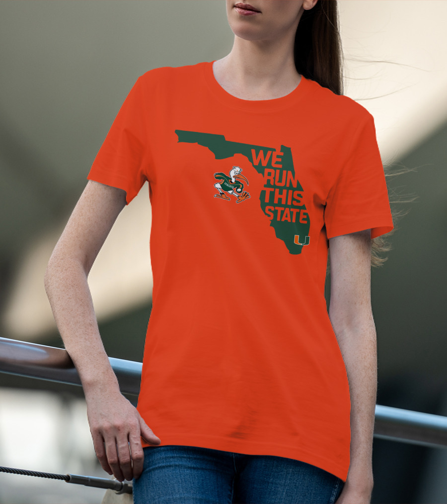 We Run This State Miami Hurricanes Florida Map Vector T-Shirt