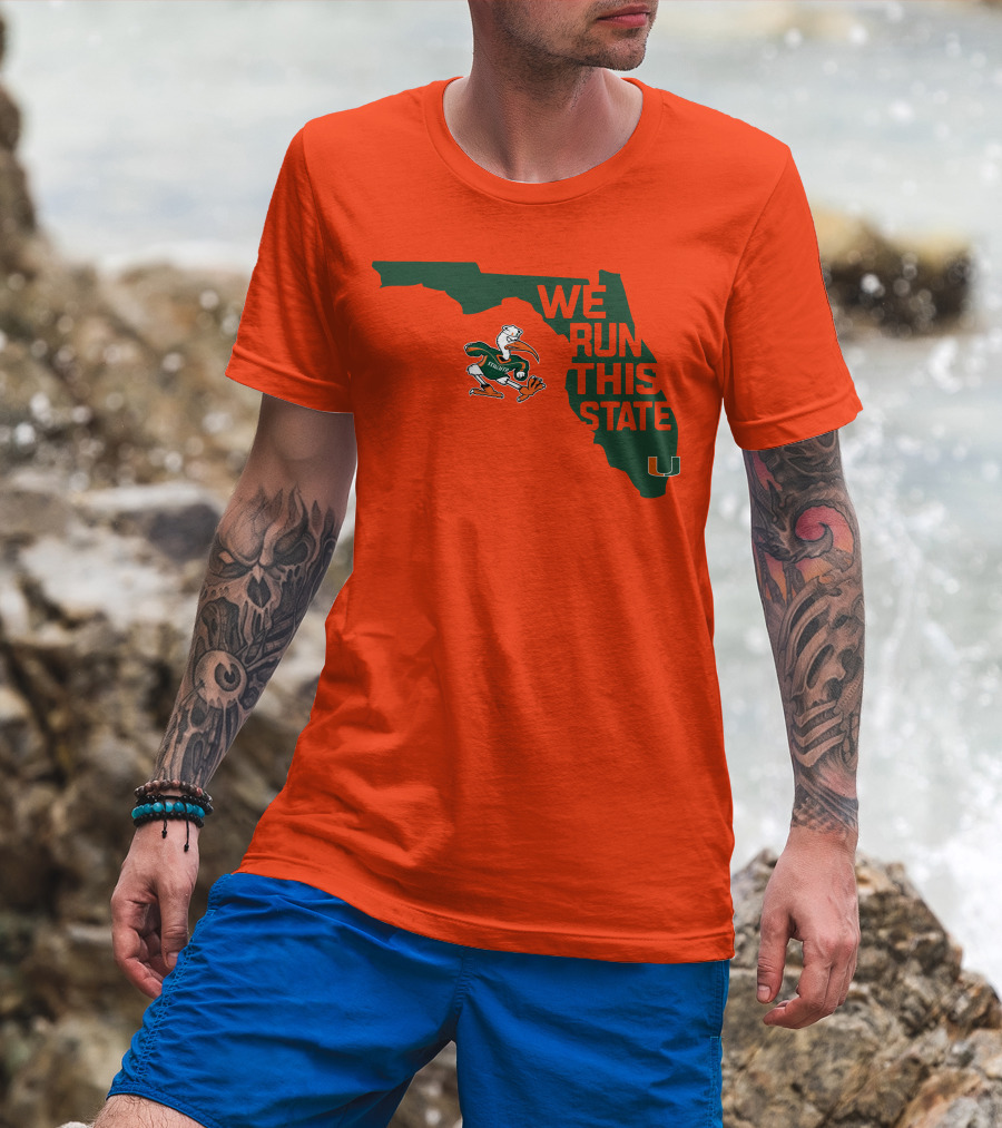 We Run This State Miami Hurricanes Florida Map Vector T-Shirt
