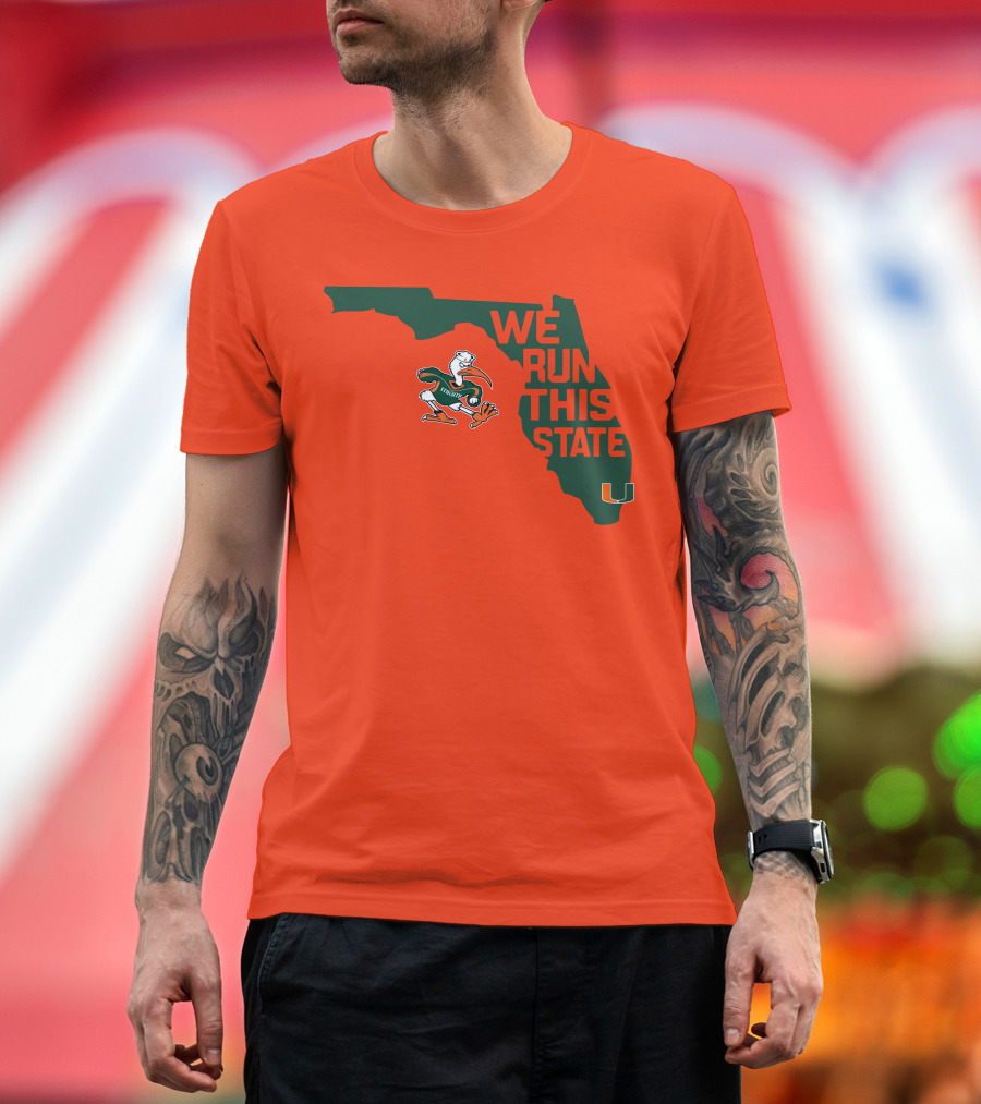 We Run This State Miami Hurricanes Florida Map Vector T-Shirt