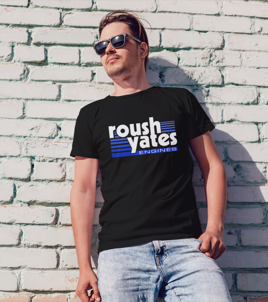 Roush Yates Engines Logo Blue Stripes T-Shirt