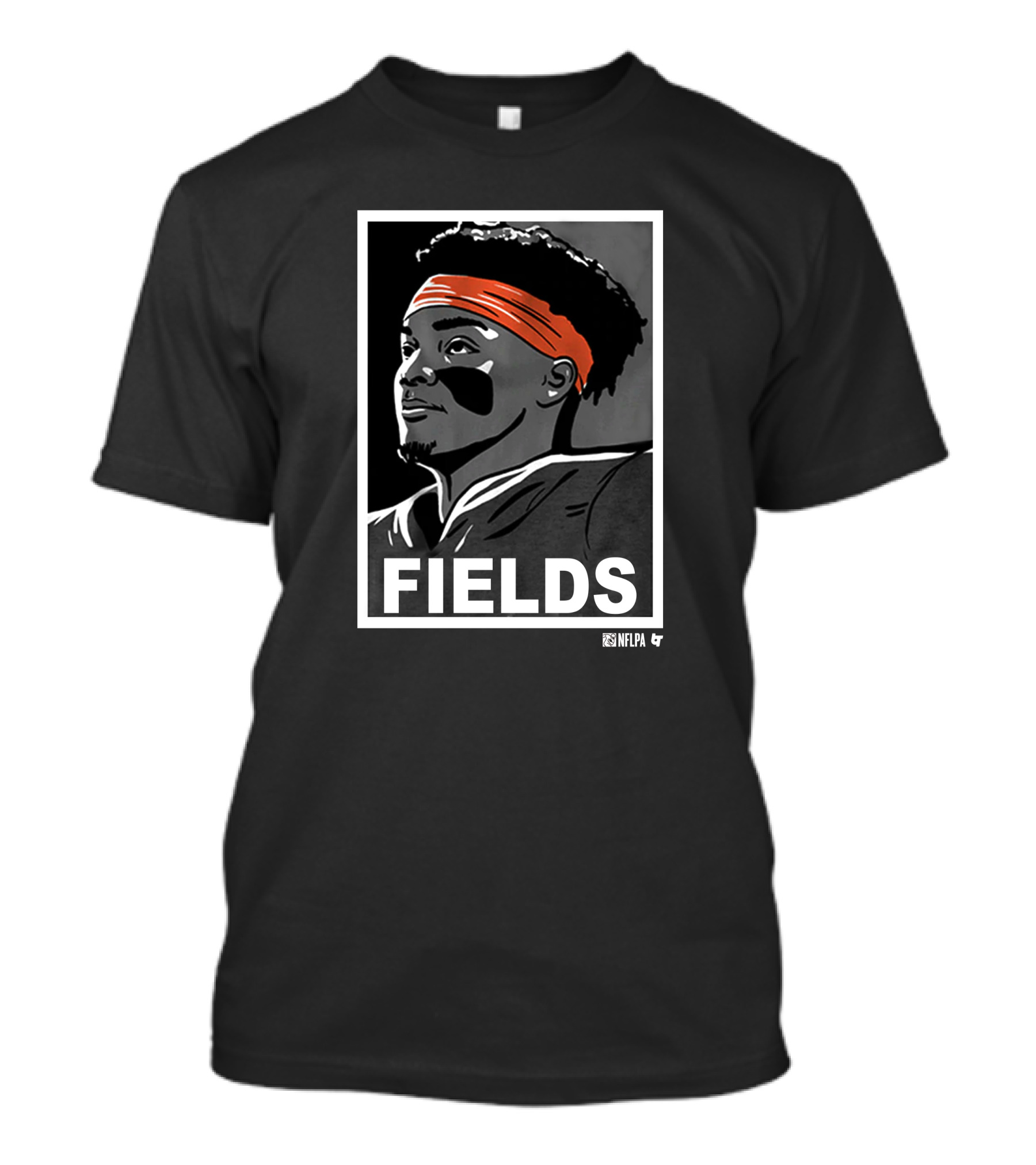 FIELDS NFLPA Black And White Portrait With Orange Headband T-Shirt