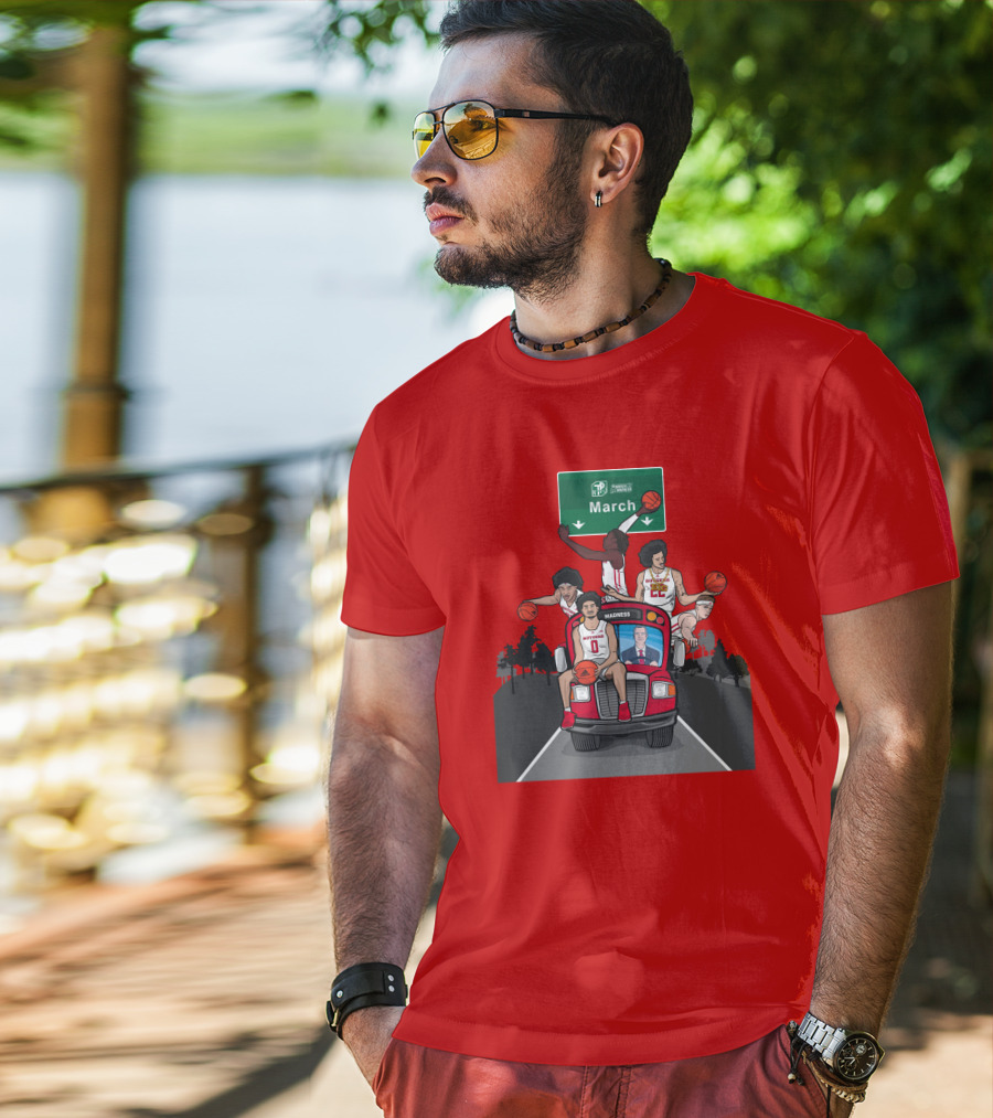 Scarlet Knights March Madness Bus Basketball Scene T-Shirt