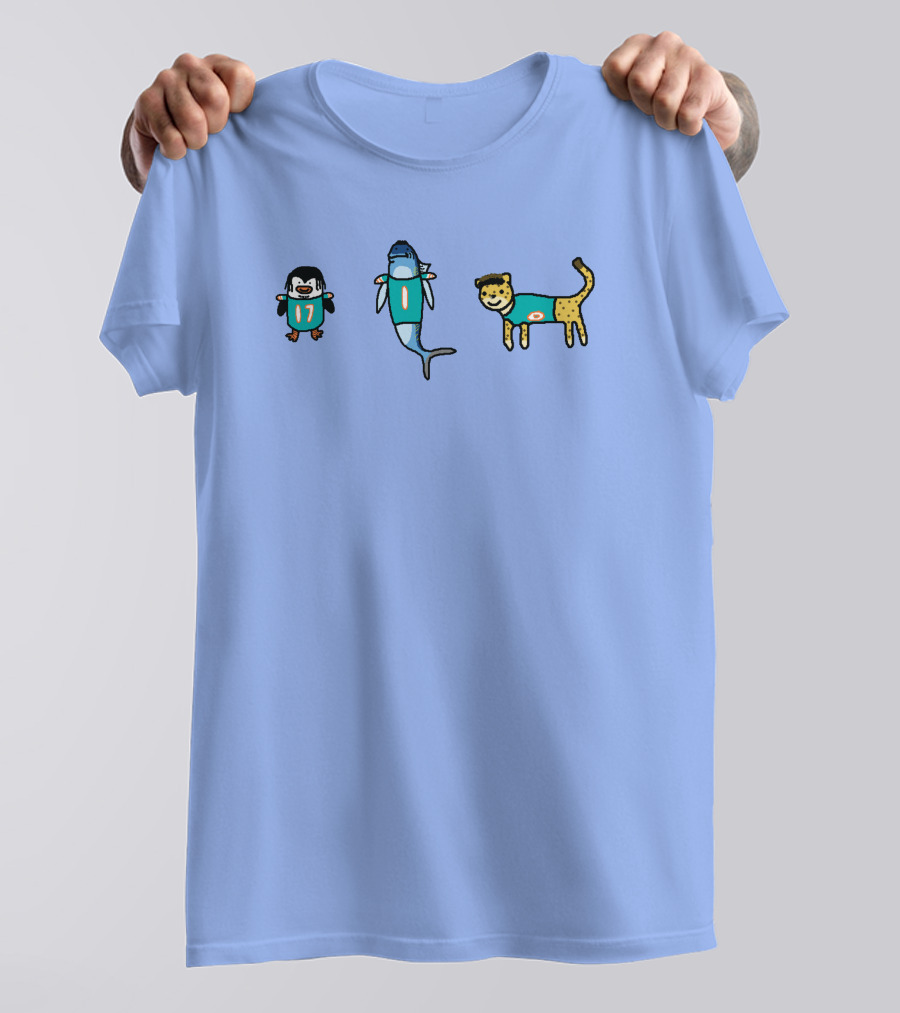 Waddle 17 Miami Dolphins Penguin Shark Cheetah Quirky Football Mascots T-Shirt