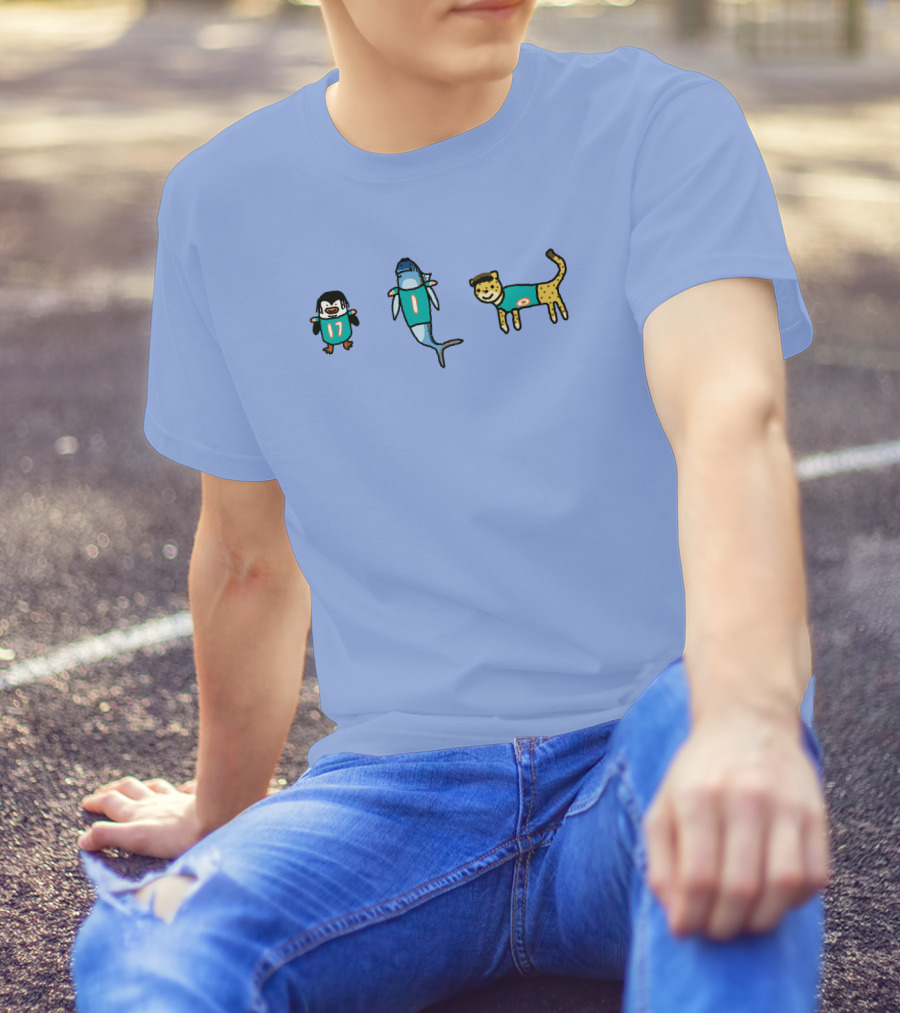 Waddle 17 Miami Dolphins Penguin Shark Cheetah Quirky Football Mascots T-Shirt