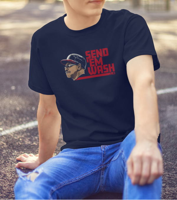 Ben Verlander Wearing Send 'Em Wash Ron Washington Flippin' Bats Podcast T-Shirt