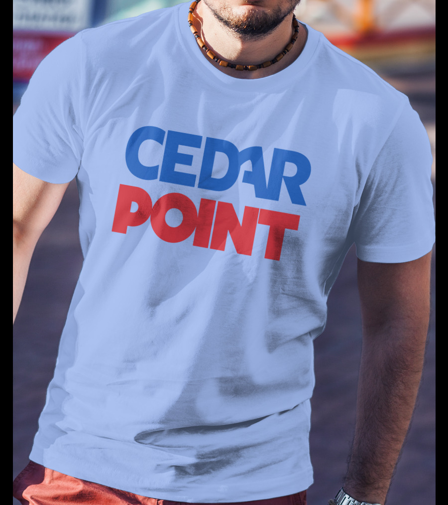 Cedar Point Bold Typography Theme In Blue And Red T-Shirt