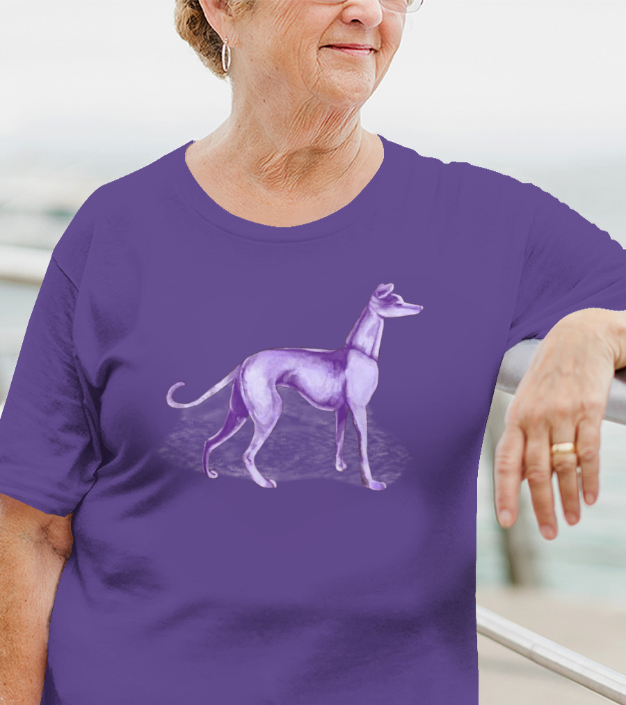 The One Purple Dog Silhouette Standing On A Purple Background T-Shirt