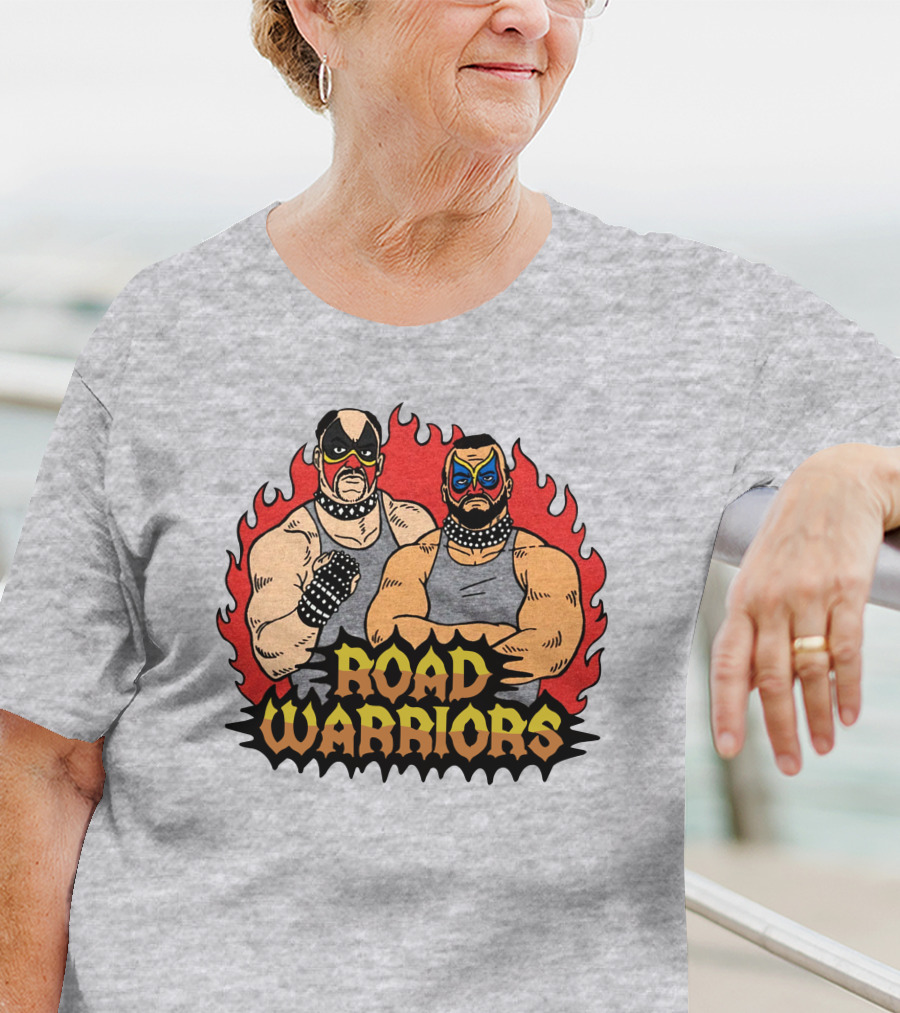 Road Warriors Homage Merch Wrestlers In Flame Background T-Shirt