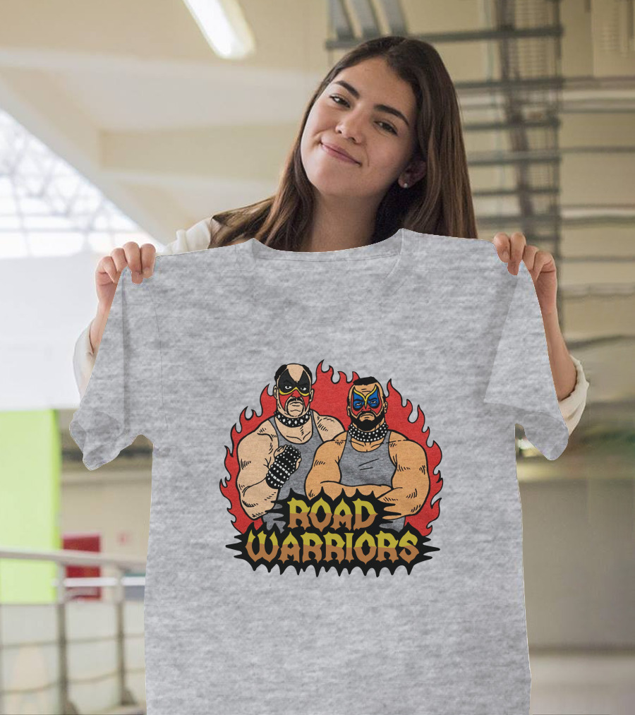 Road Warriors Homage Merch Wrestlers In Flame Background T-Shirt