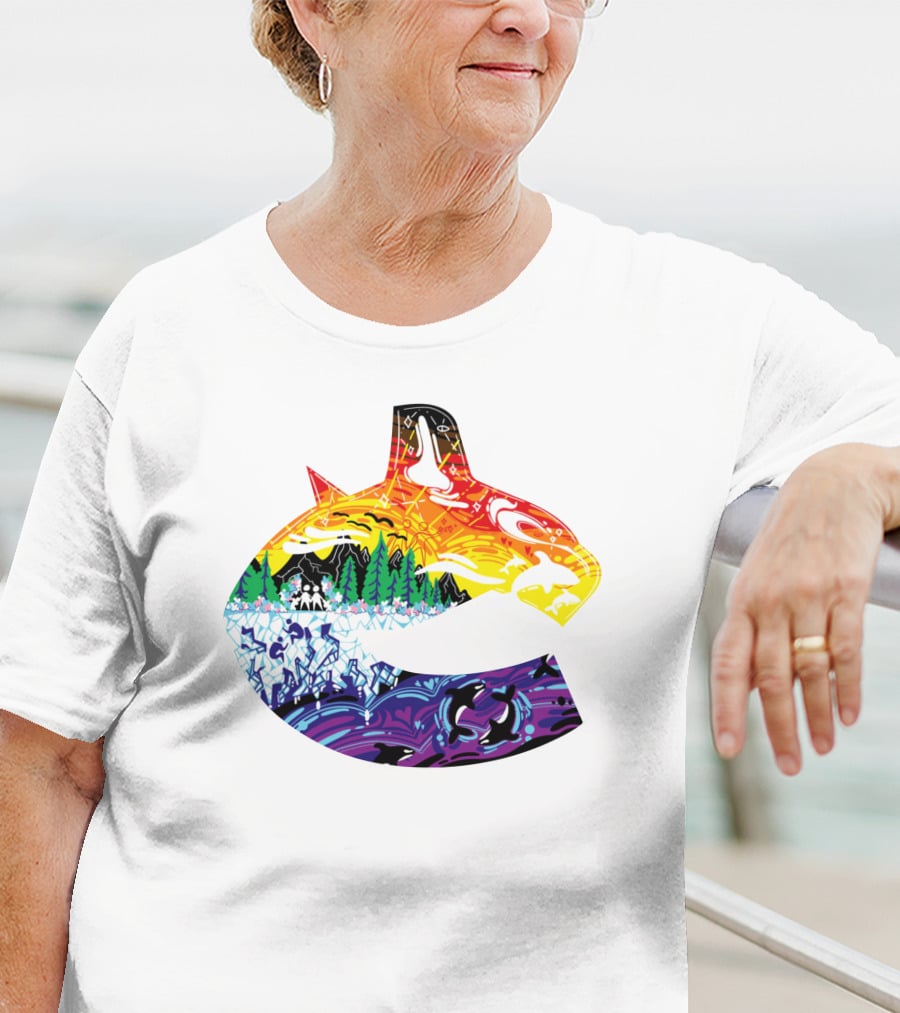 Vanbase Merch Vancouver Canucks Pride Orca Rainbow T-Shirt
