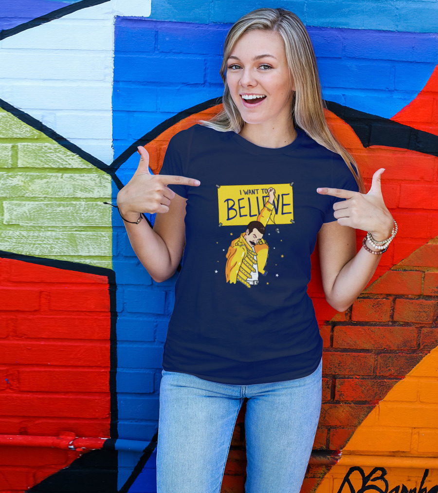Teefury Store I Want To Believe Freddie Mercury Optimistic Coach T-Shirt