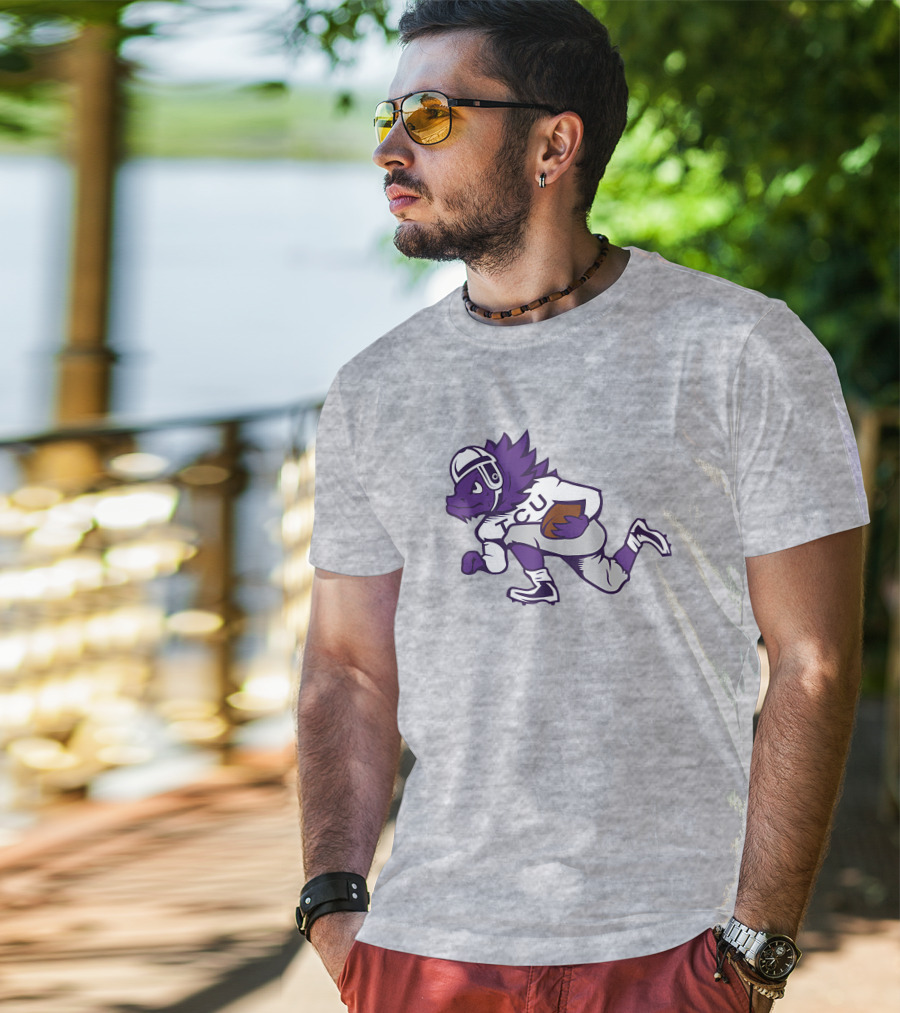 Running Horned Frog TCU Football Player In Purple And White Jersey T-Shirt