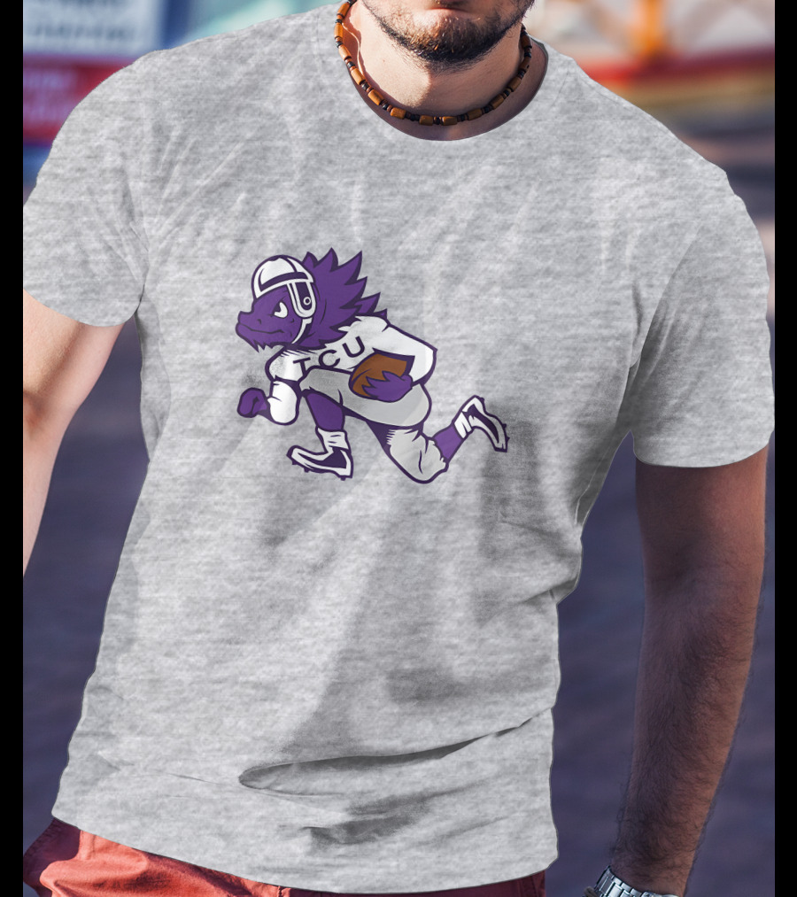 Running Horned Frog TCU Football Player In Purple And White Jersey T-Shirt