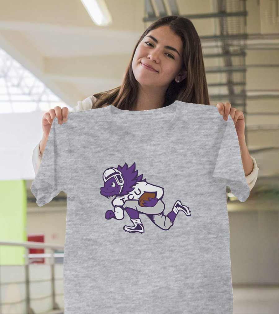 Running Horned Frog TCU Football Player In Purple And White Jersey T-Shirt