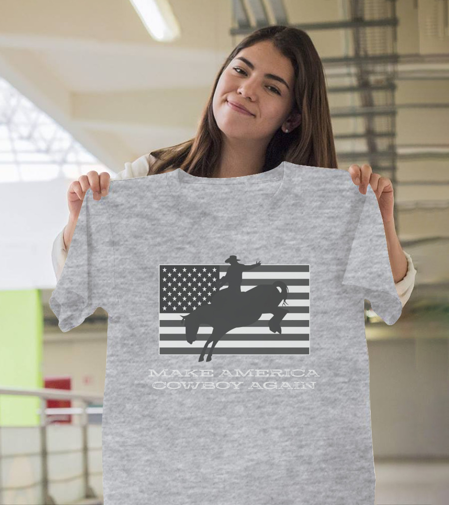 Brittanyandkasi X Kasi Brittany Make America Cowboy Again Riding Silhouette Flag T-Shirt