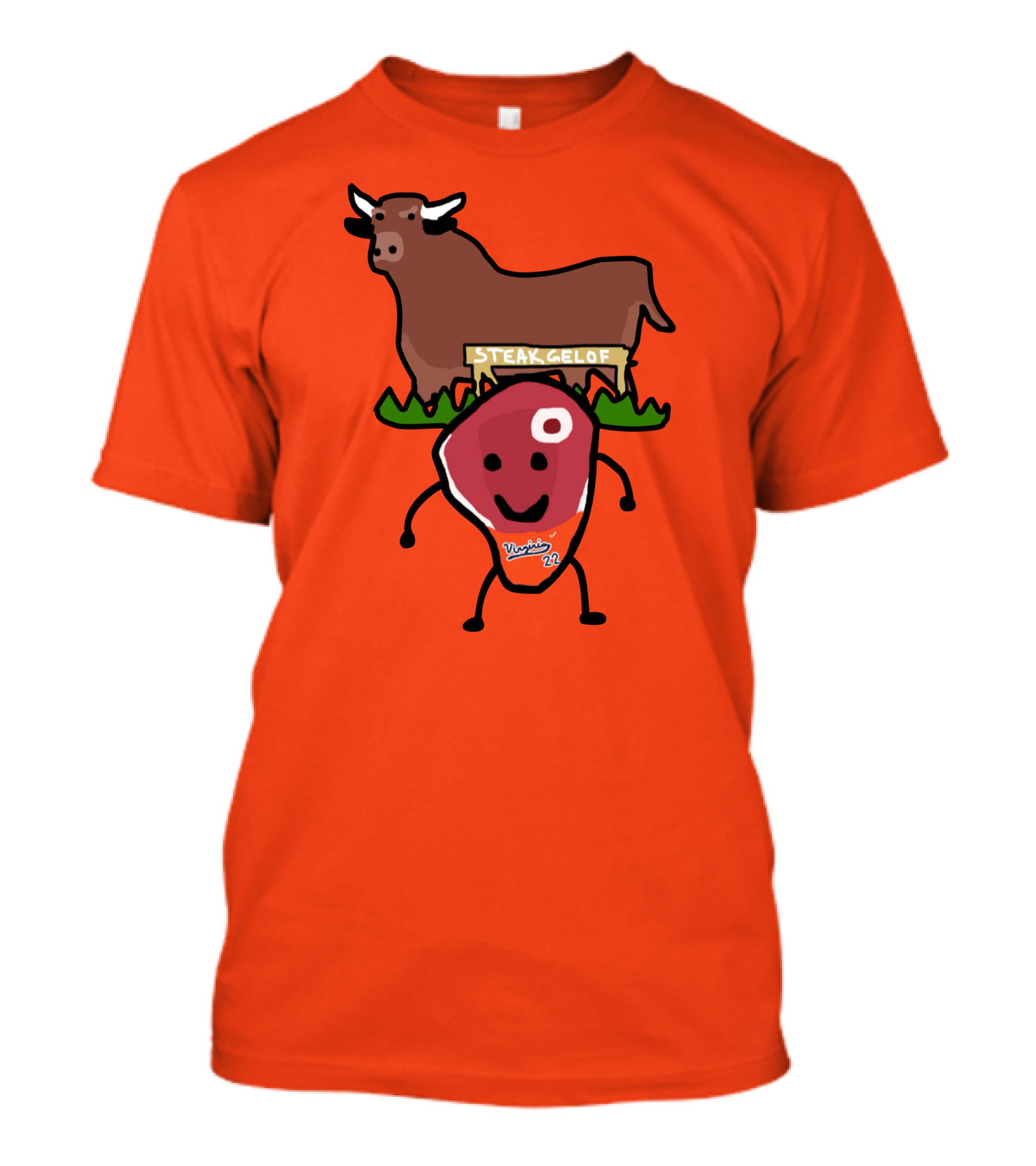 Steak Gelof Virginia 22 Cartoon Bull And Smiling Meat Character On Red T-Shirt