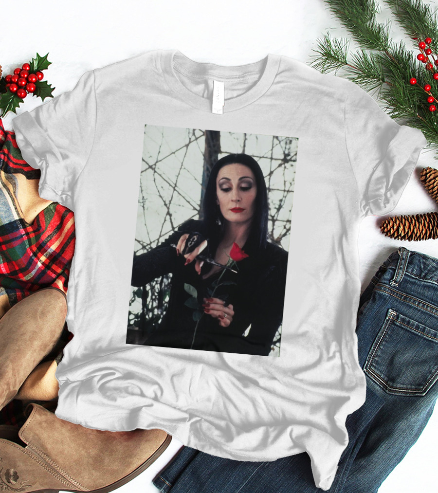 Morticia Addams Anjelica Huston Cutting Rose Scene T-Shirt