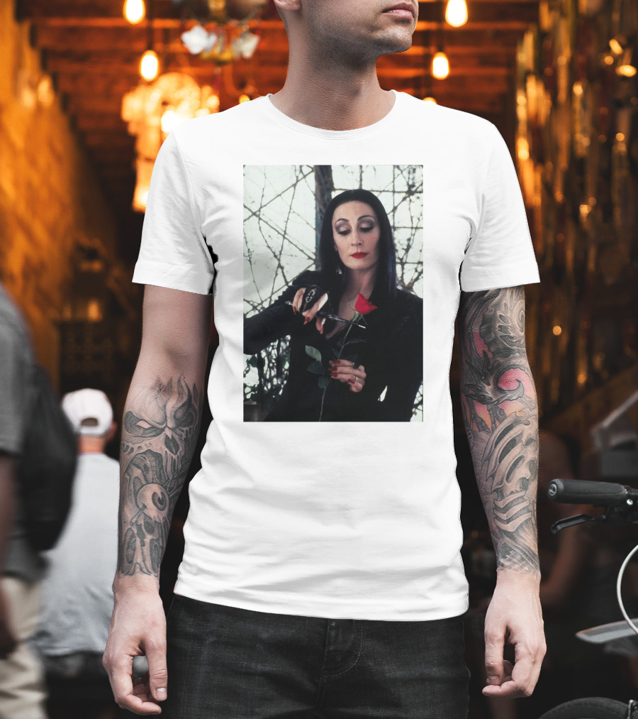 Morticia Addams Anjelica Huston Cutting Rose Scene T-Shirt