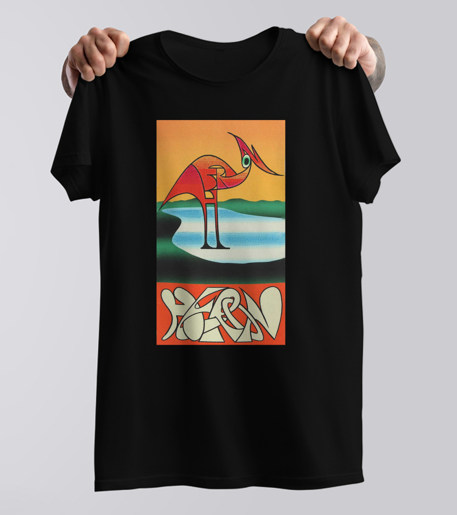 Heron Preston Abstract Bold Graphic Stork Art Orange Teal Lake T-Shirt
