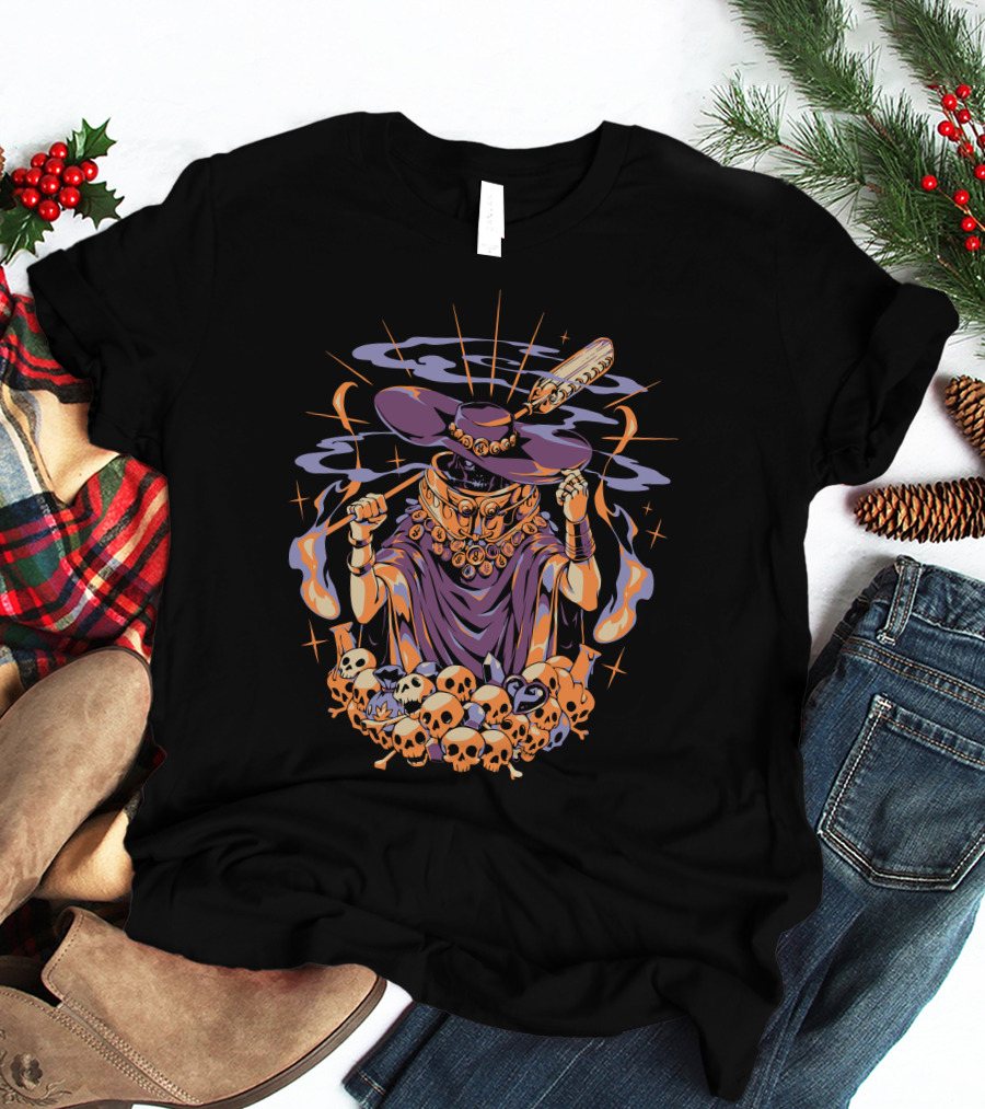 The Stygian Boatman Purple Robe Skull Collection With Feather Hat T-Shirt