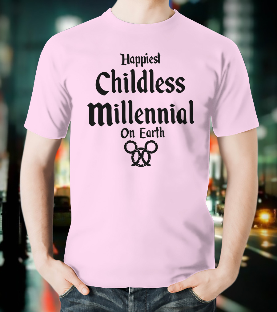 Happiest Childless Millennial On Earth With Minimalistic Disney Mickey Mouse Ears T-Shirt