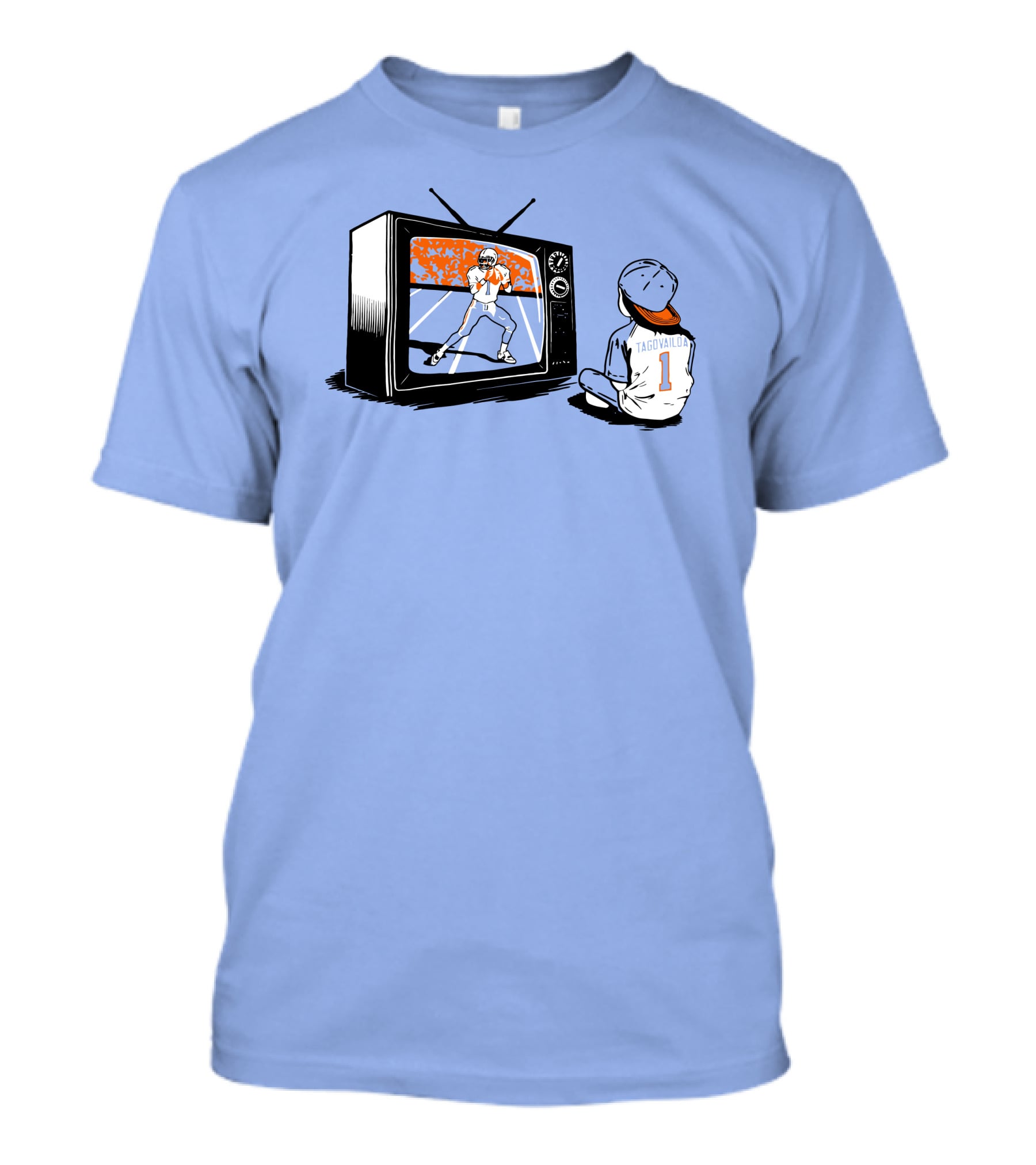 Vibz Idols Tagovailoa Football Fan Watching Retro TV T-Shirt