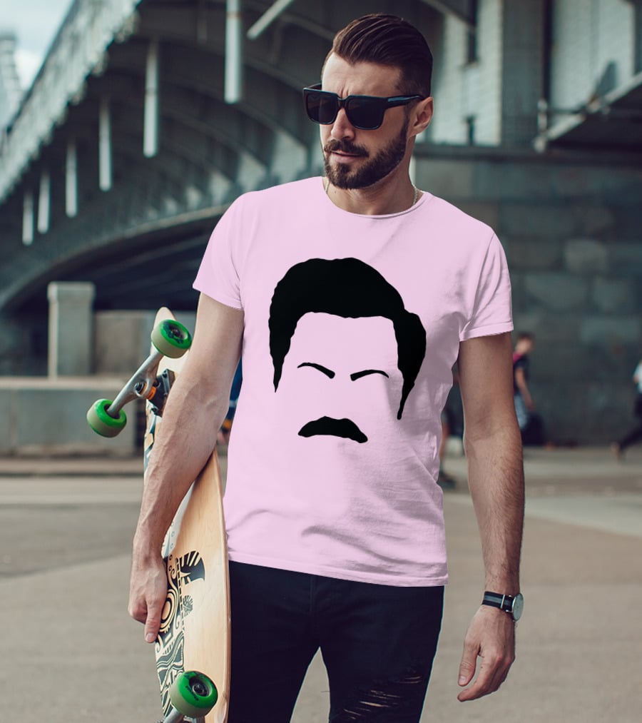 Ron Swanson Mustache Face Silhouette Parks And Recreation T-Shirt