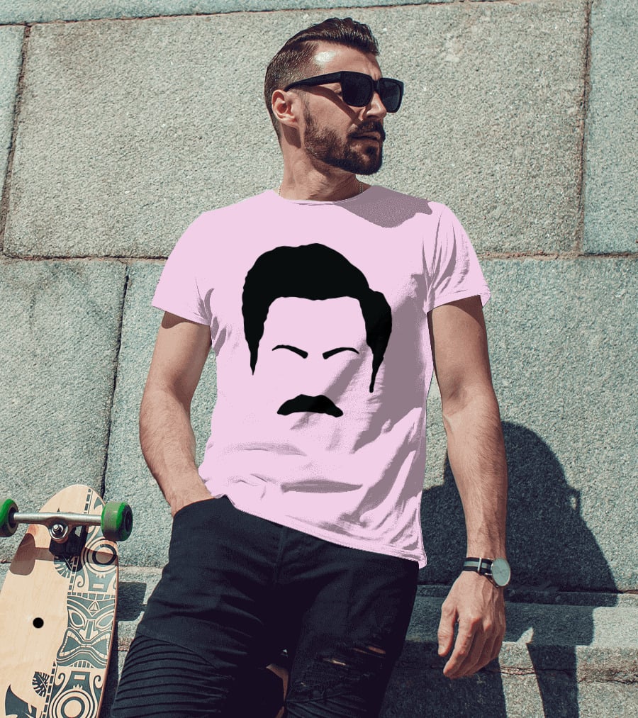Ron Swanson Mustache Face Silhouette Parks And Recreation T-Shirt