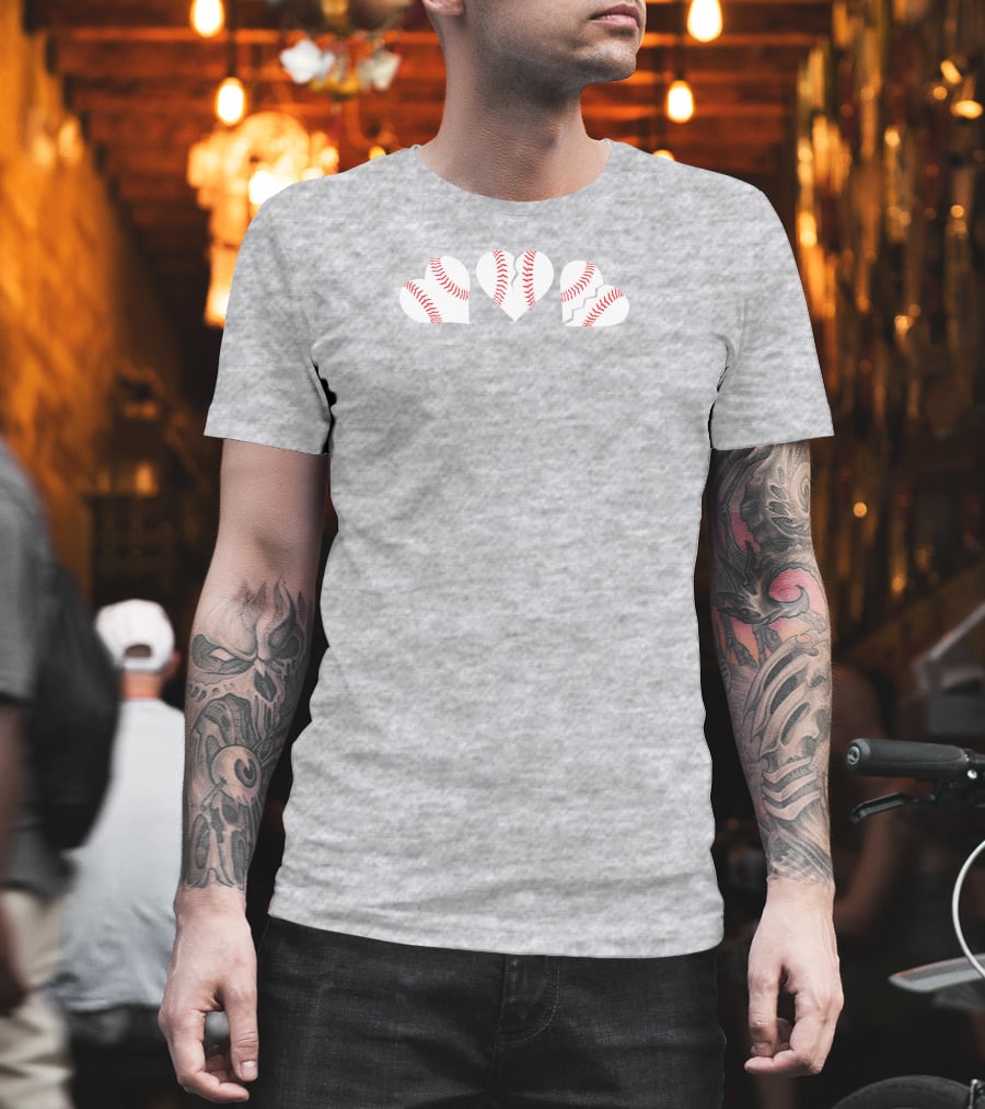 Seattle Mariners Three Baseball Hearts On Gray T-Shirt