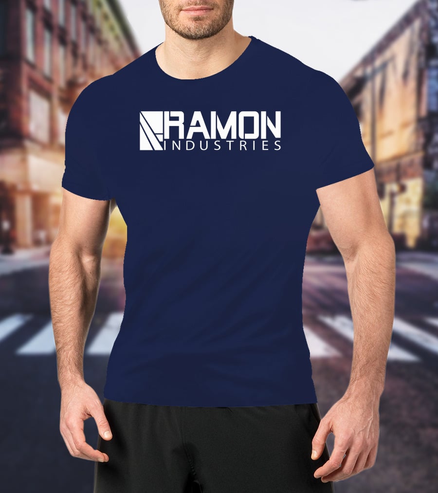 RAMON INDUSTRIES Logo Navy Blue Background T-Shirt