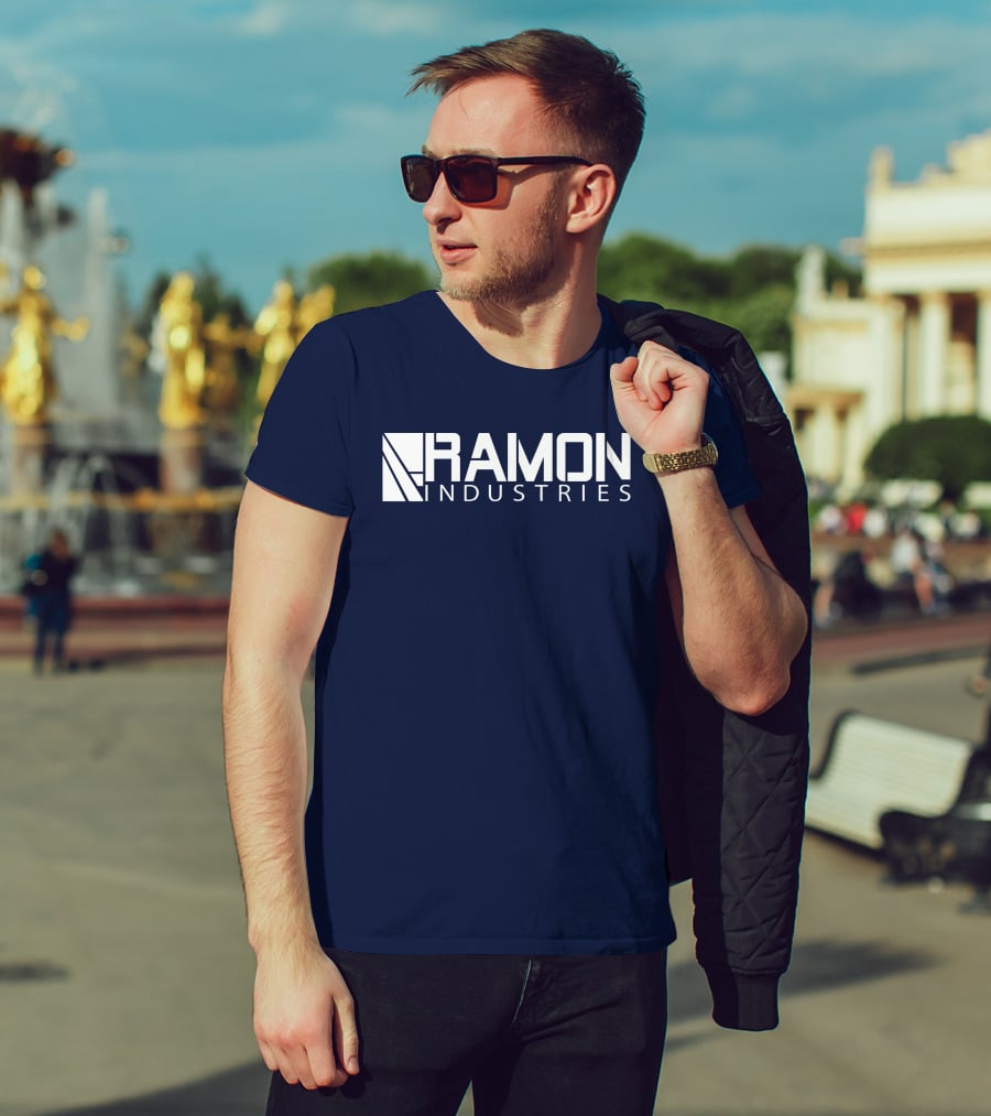 RAMON INDUSTRIES Logo Navy Blue Background T-Shirt