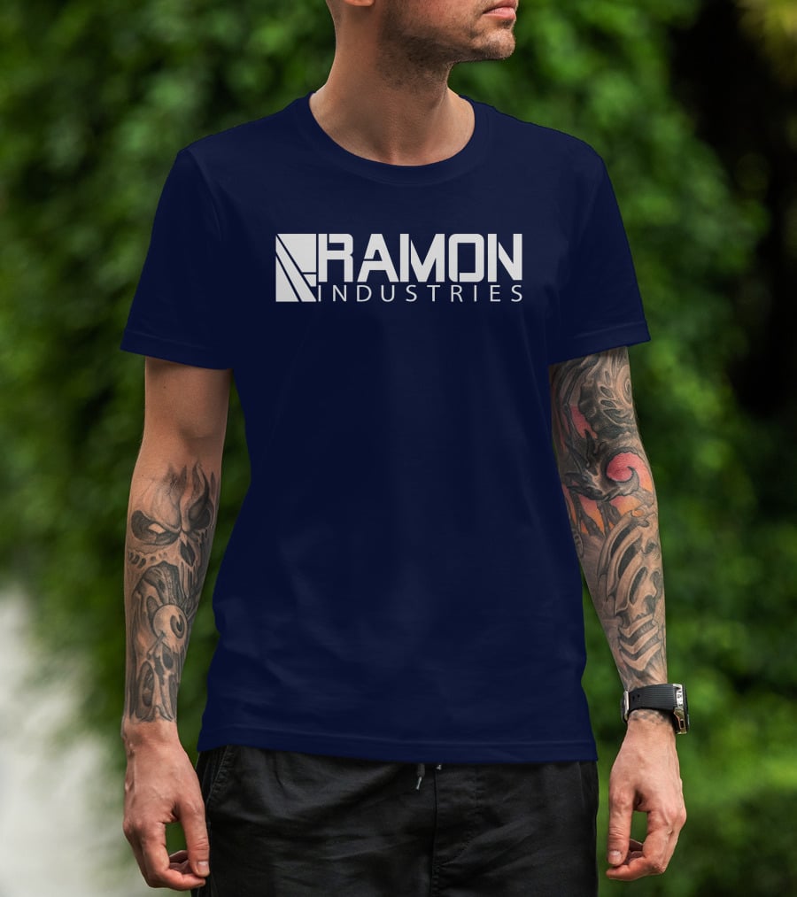 RAMON INDUSTRIES Logo Navy Blue Background T-Shirt