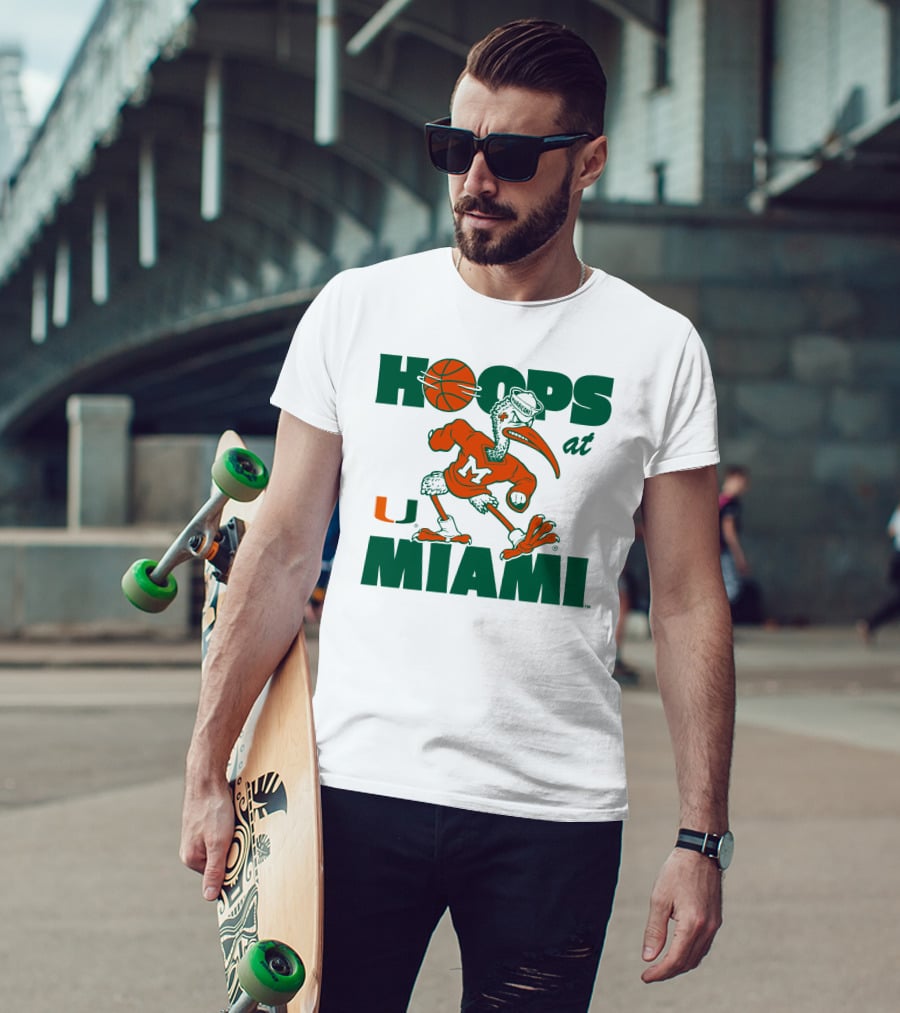 Hoops At Miami Hurricanes Basketball U Miami Bird Mascot T-Shirt