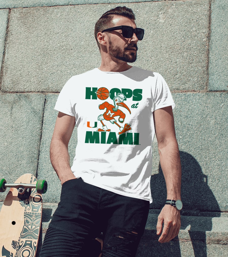 Hoops At Miami Hurricanes Basketball U Miami Bird Mascot T-Shirt