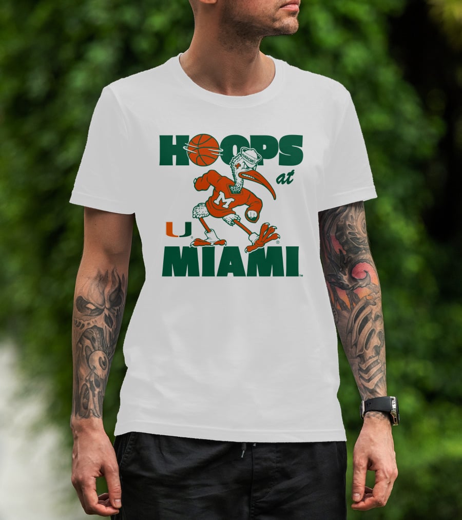 Hoops At Miami Hurricanes Basketball U Miami Bird Mascot T-Shirt