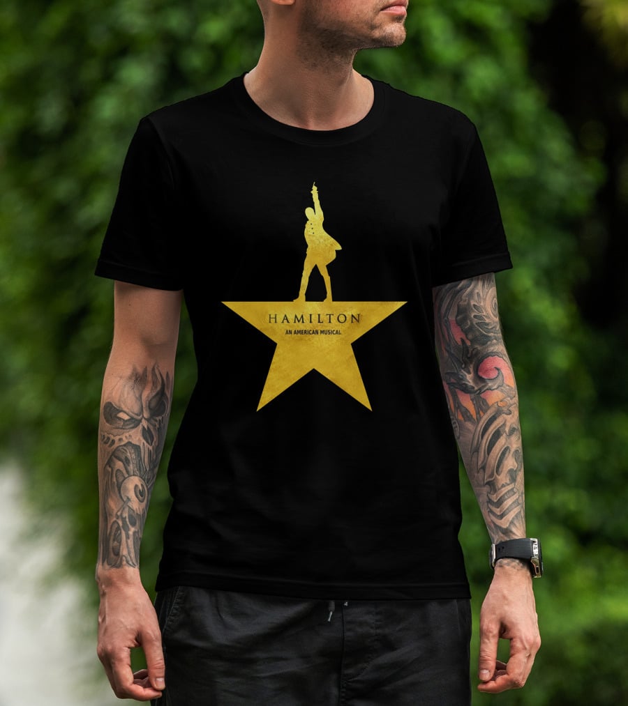 HAMILTON An American Musical Gold Star Icon Logo Standing Figure T-Shirt