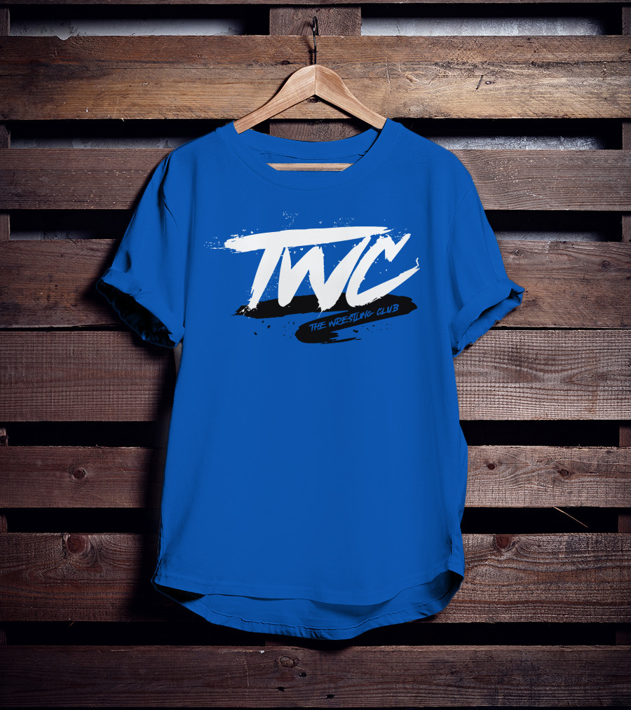 TWC The Wrestling Club Bold Brushstroke Logo On Blue T-Shirt
