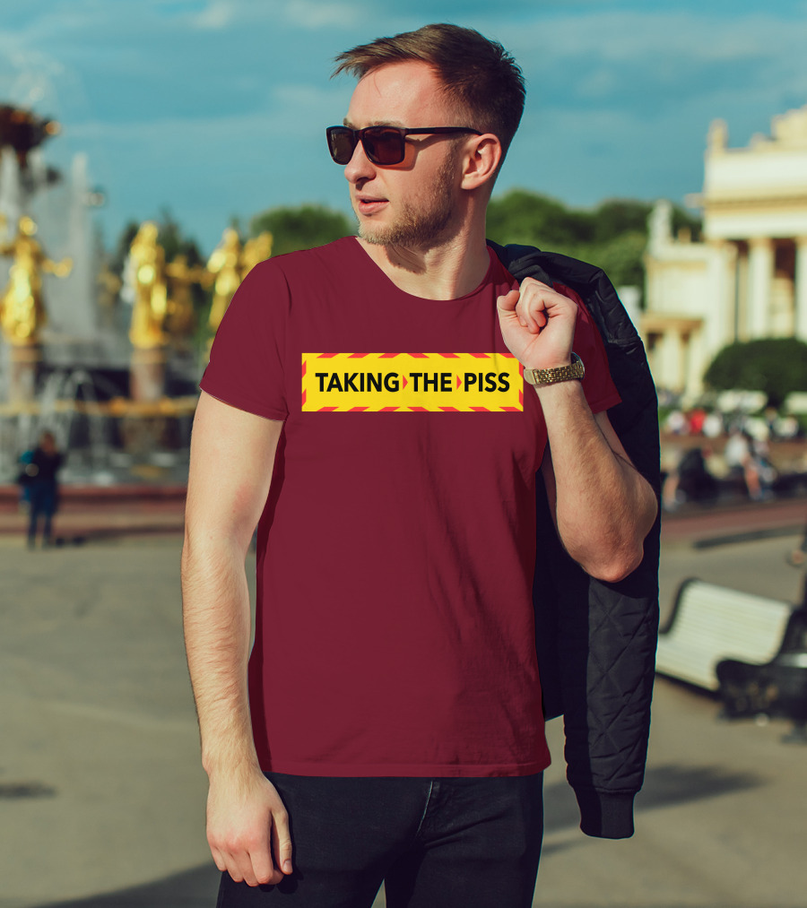 TAKING THE PISS Yellow Black Striped Warning Sign T-Shirt