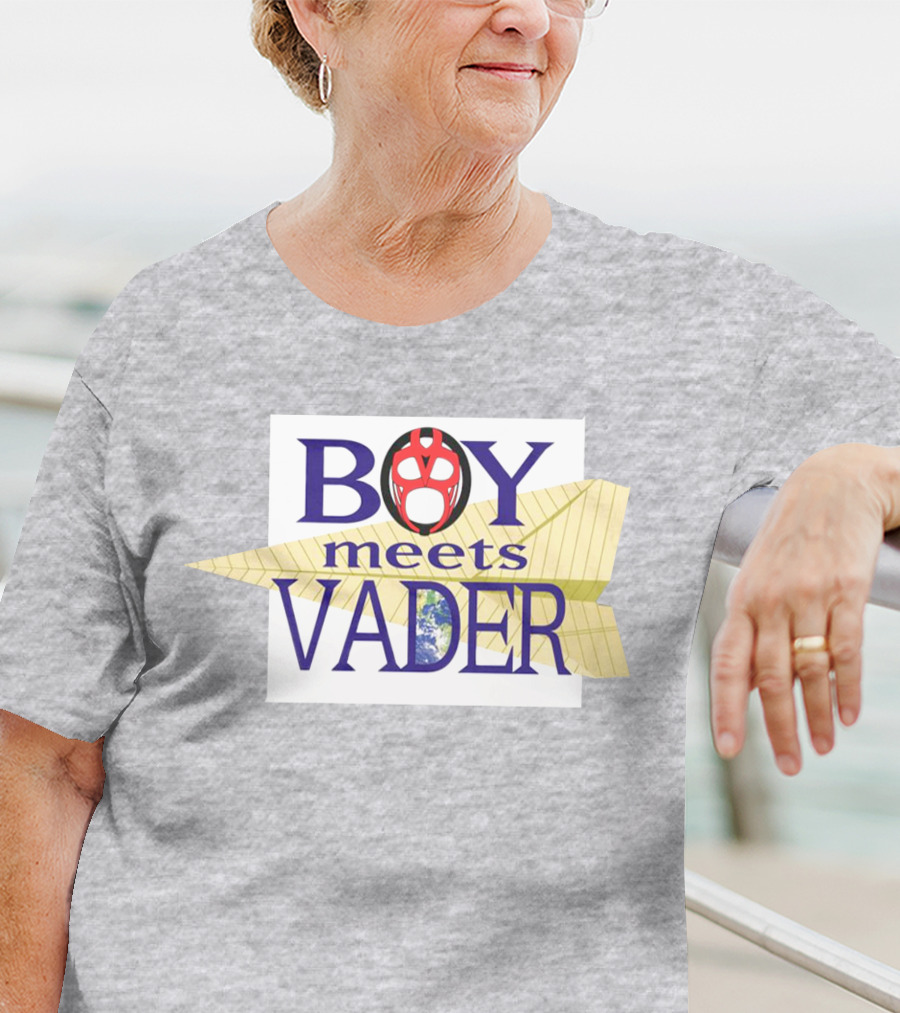 BOY Meets VADER Star Wars Parody Earth Paper Plane T-Shirt