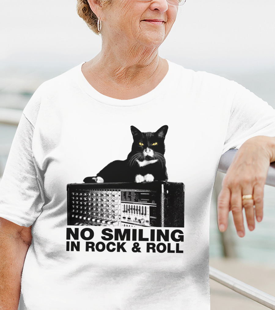No Smiling In Rock And Roll Cat On Amplifier T-Shirt