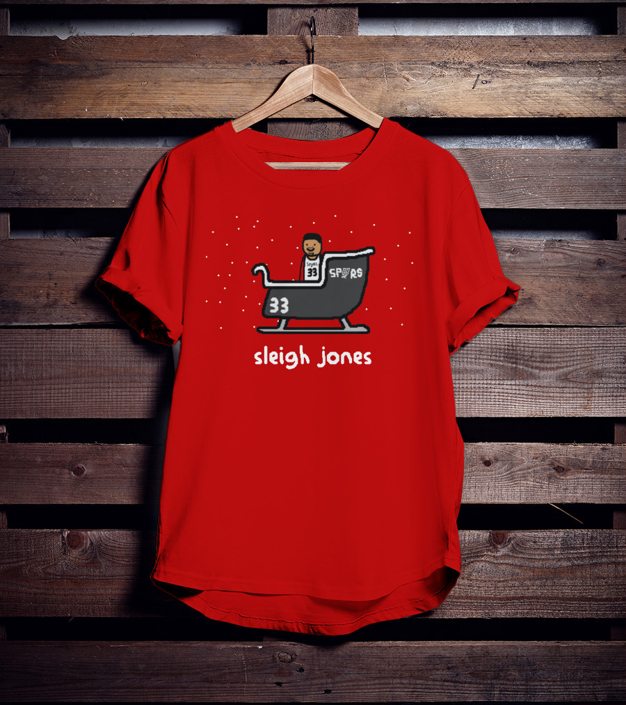 Sleigh Jones Spurs 33 Holiday Merch NBA Paint T-Shirt