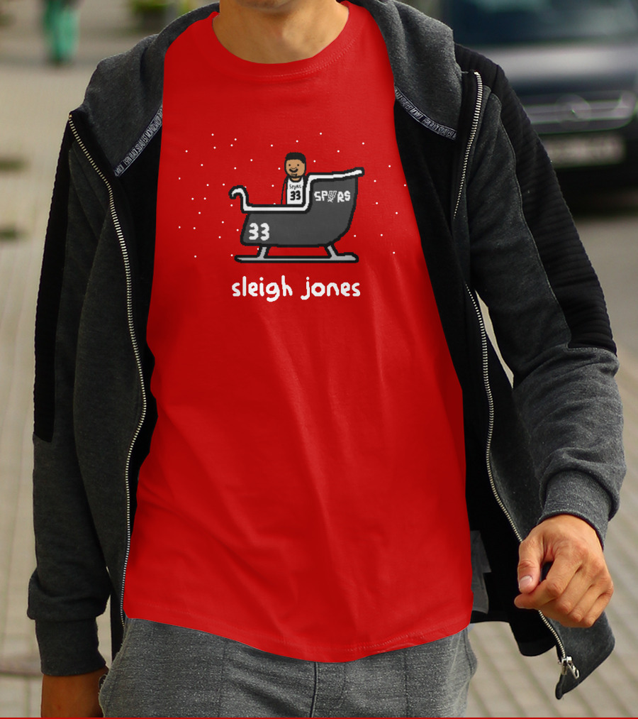 Sleigh Jones Spurs 33 Holiday Merch NBA Paint T-Shirt
