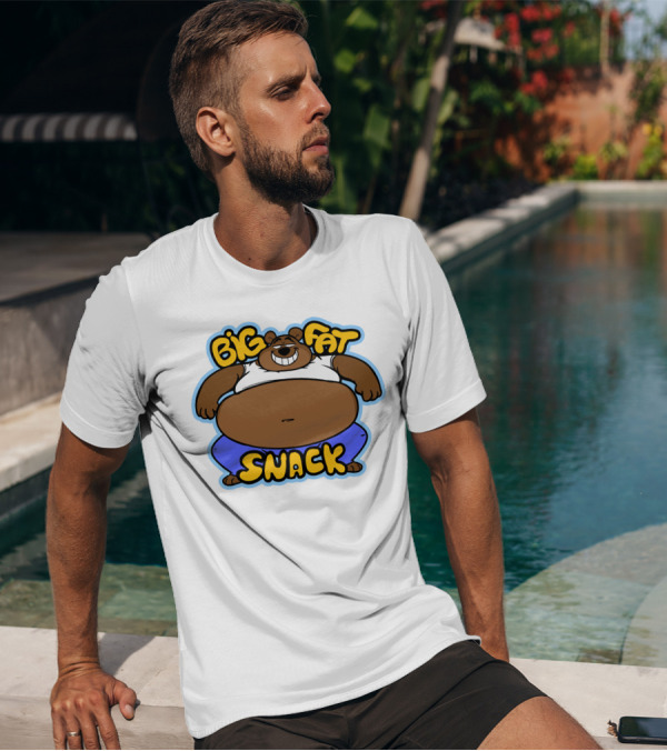 Big Fat Snack Bear Grinning In White Tank And Blue Pants T-Shirt