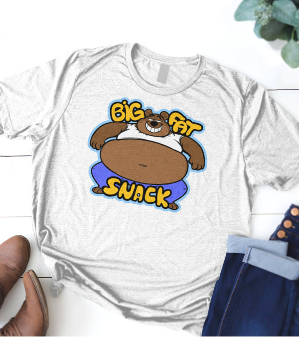 Big Fat Snack Bear Grinning In White Tank And Blue Pants T-Shirt
