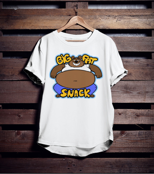 Big Fat Snack Bear Grinning In White Tank And Blue Pants T-Shirt